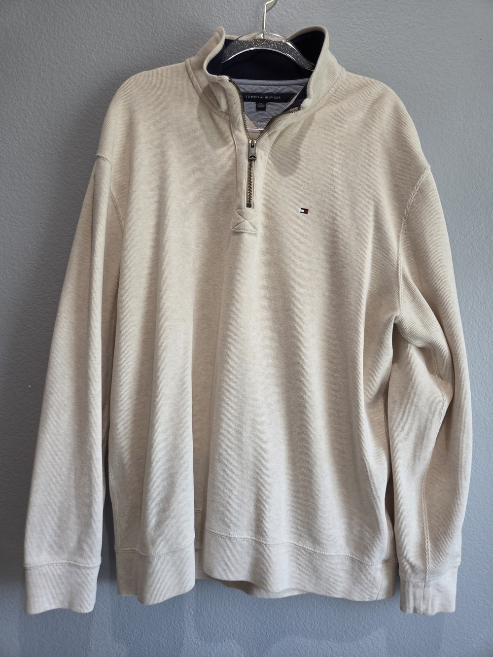 Tommy Hilfiger Men’s Cream Quarter-Zip Sweater XXL